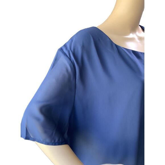 NWT Tamsy Navy Blue Sheer Fabric Loose Fit Round Neck Womens Blouse Size 3X - Picture 4 of 13
